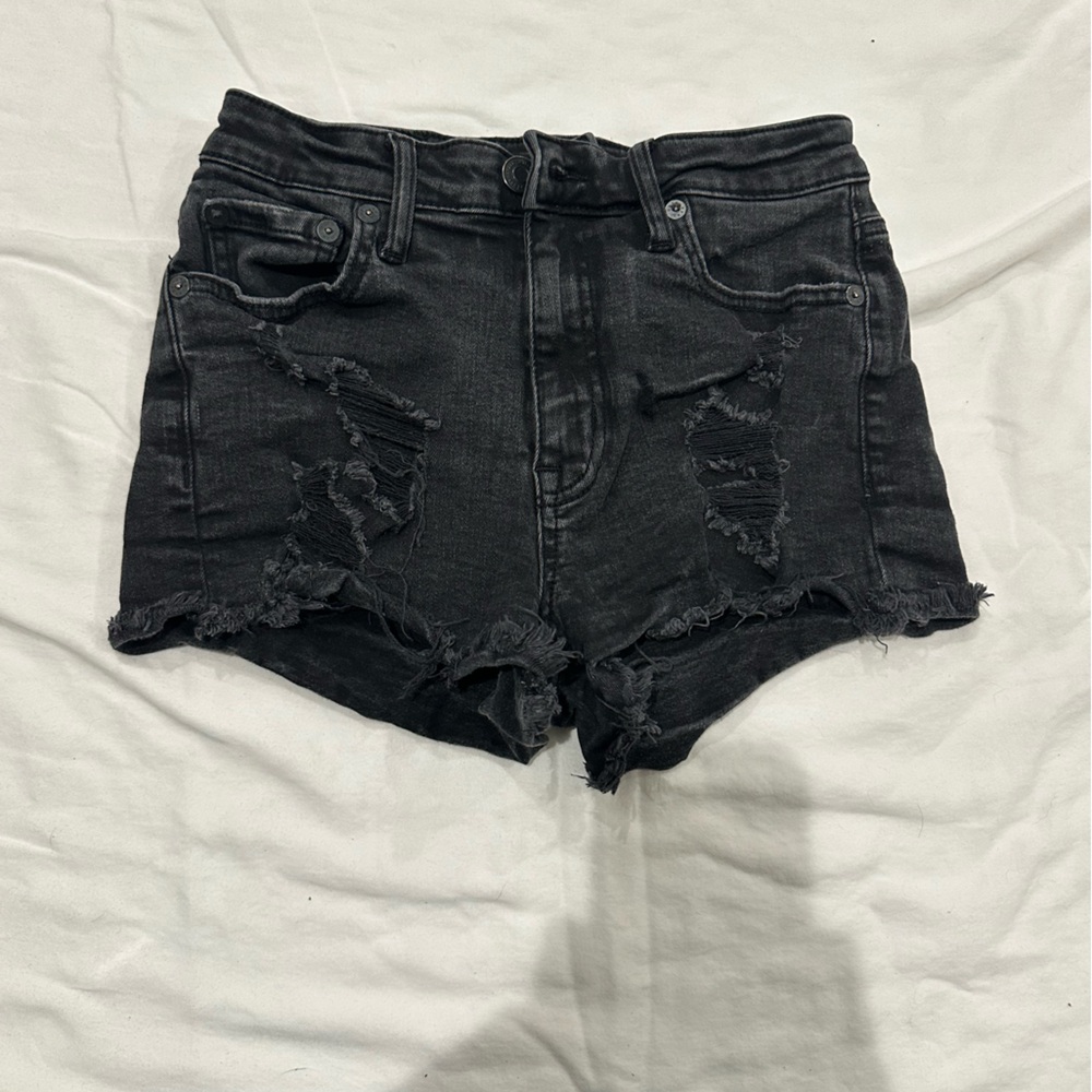 Distressed Black Denim Shorts